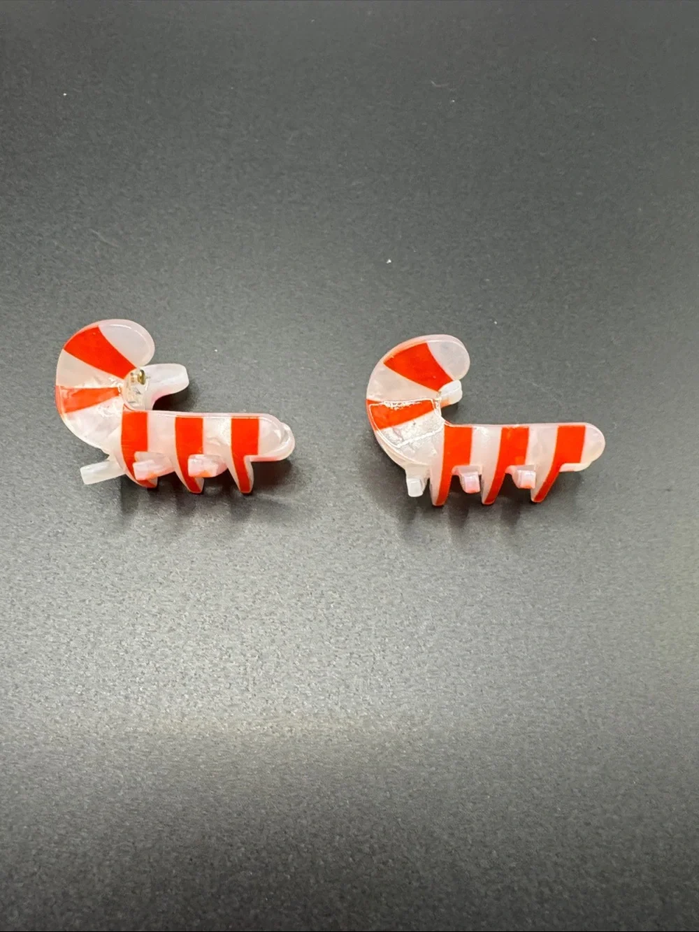 Red and White Striped Acrylic Candy Cane Hair Claws - Pair